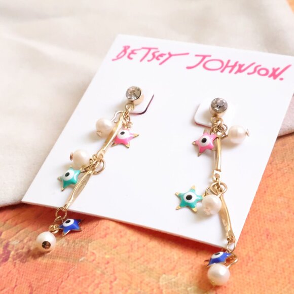 Betsey Johnson Star Pearl Drop Earrings Colorful Trendy Fashion Accessories - Picture 2 of 2